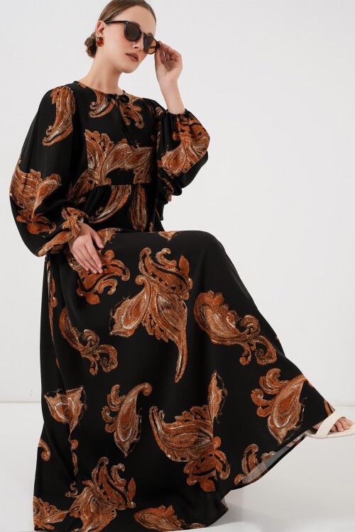 Merterium Kadın Balon Kol Uzun Tesettür Elbise 2464 - M. Taba