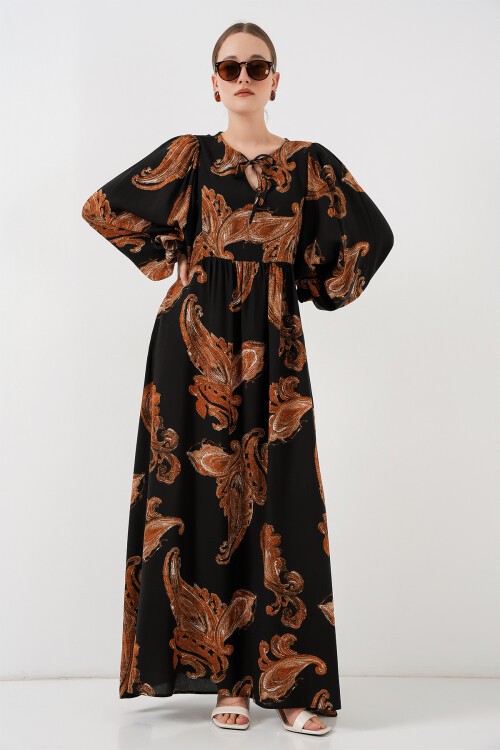 Merterium Kadın Balon Kol Uzun Tesettür Elbise 2464 - M. Taba