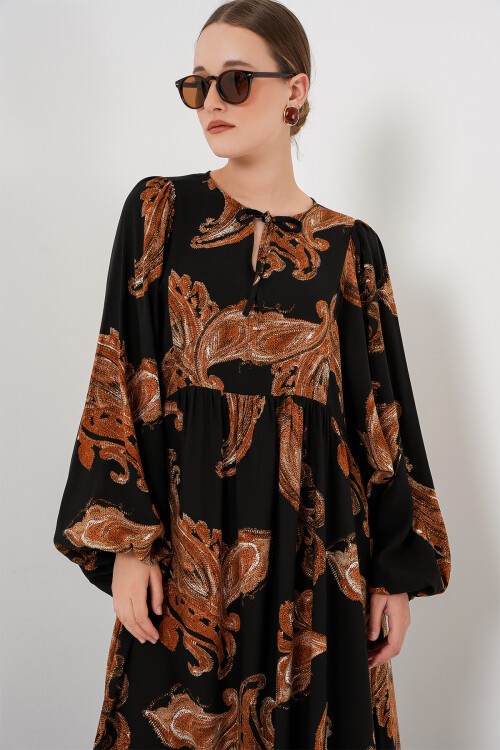 Merterium Kadın Balon Kol Uzun Tesettür Elbise 2464 - M. Taba