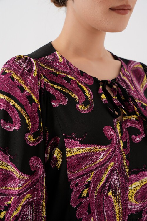 Merterium Kadın Balon Kol Uzun Tesettür Elbise 2464 - Y.Fuşya