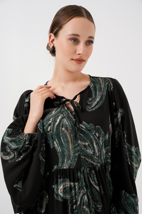 Merterium Kadın Balon Kol Uzun Tesettür Elbise 2464 - Y.Yeşil