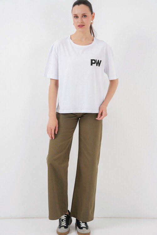 Merterium Kadın Baskılı Basic Tişört 4343 - Beyaz