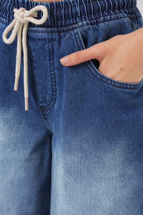 Merterium Kadın Bol Paça Kot Pantolon 6705 - Lacivert