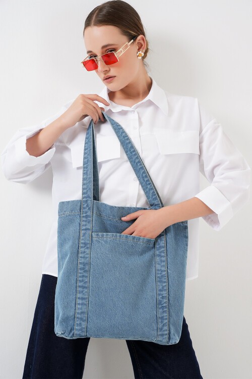 Merterium Kadın Cepli Kot Omuz Çantası 010185 - Mavi