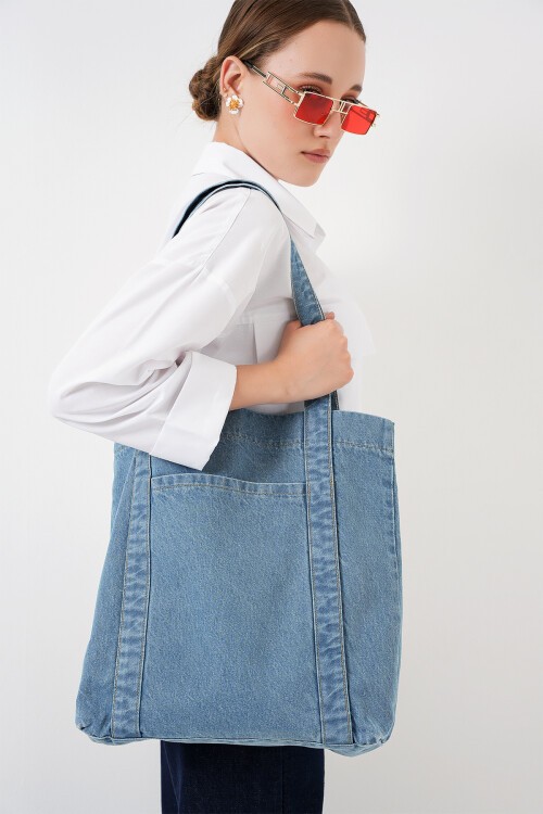 Merterium Kadın Cepli Kot Omuz Çantası 010185 - Mavi