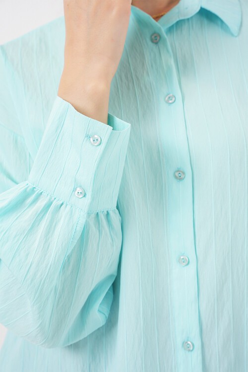 Merterium Kadın Çizgili Uzun Gömlek Tunik 5963 - Turkuaz