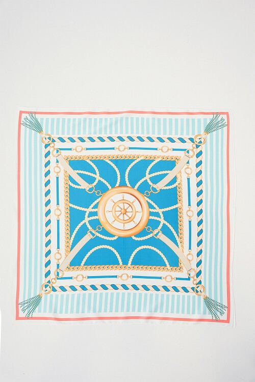 Merterium Kadın Desenli Bandana Fular 010187 - Mavi