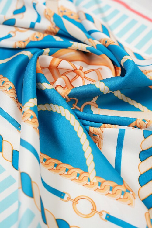 Merterium Kadın Desenli Bandana Fular 010187 - Mavi