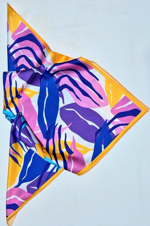 Merterium Kadın Desenli Bandana Fular 010187 - Mor