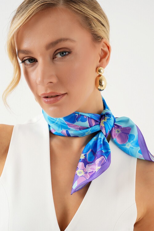 Merterium Kadın Desenli Bandana Fular 010187 - Saks