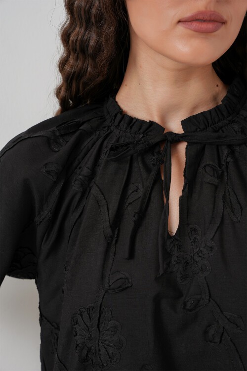 Merterium Kadın Desenli Kısa Elbise 2528 - Siyah