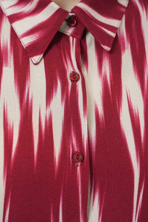 Merterium Kadın Desenli Oversize Gömlek 20301 - Kırmızı