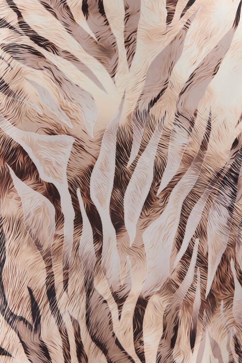 Merterium Kadın Desenli Saten Etek 15877 - Bej