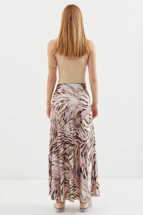 Merterium Kadın Desenli Saten Etek 15877 - Bej