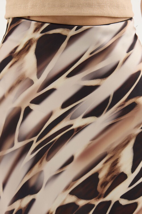 Merterium Kadın Desenli Saten Etek 15877 - Ekru