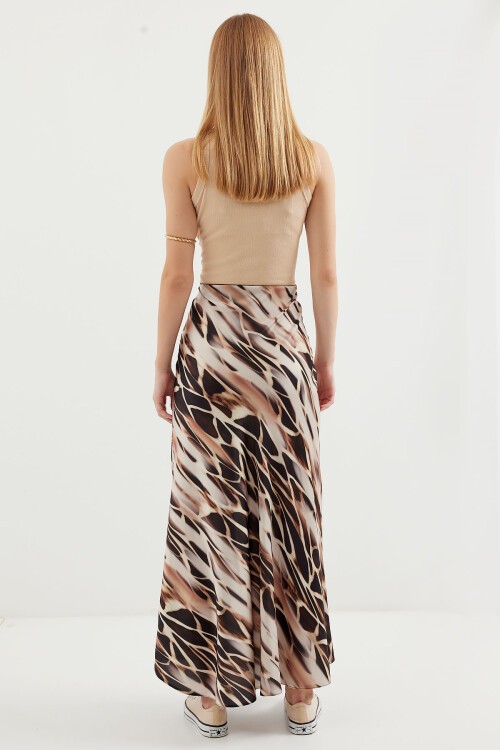 Merterium Kadın Desenli Saten Etek 15877 - Ekru