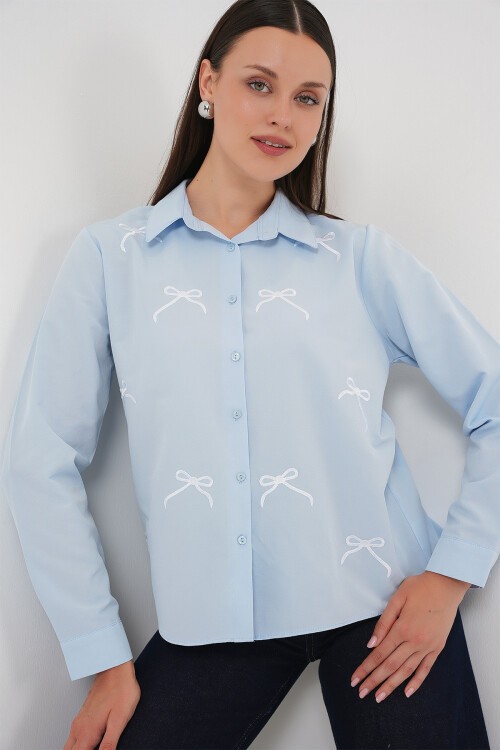 Merterium Kadın Fiyonk Detay Gömlek 20311 - Mavi