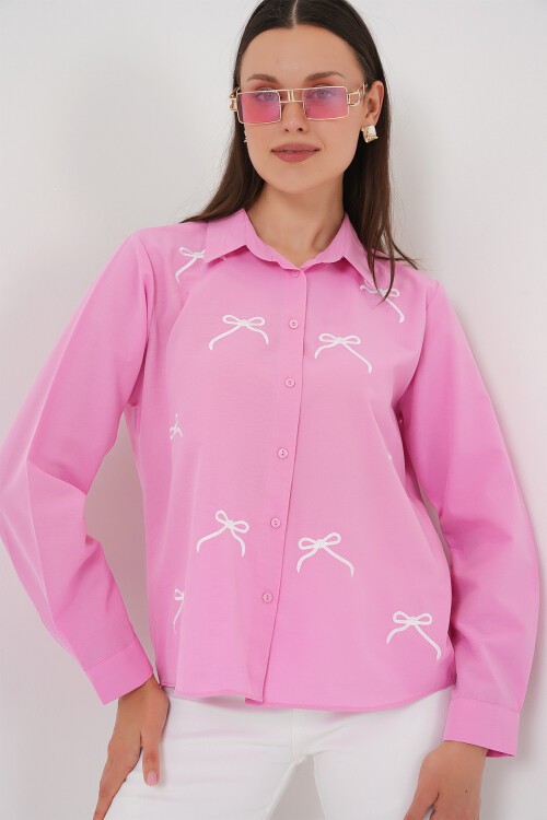Merterium Kadın Fiyonk Detay Gömlek 20311 - Pembe
