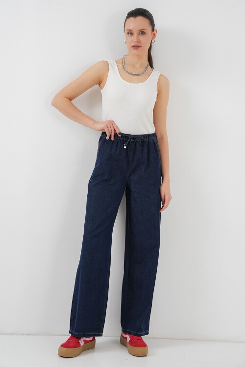 Merterium Kadın Geniş Paça Kot Pantolon 6706 - Lacivert