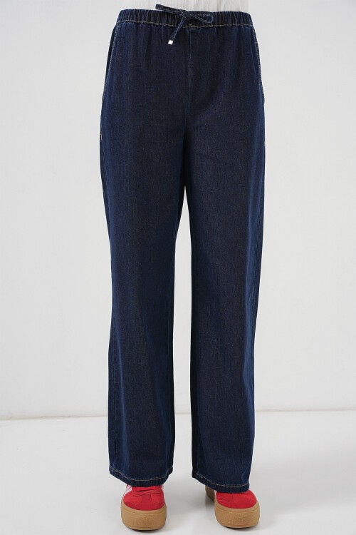 Merterium Kadın Geniş Paça Kot Pantolon 6706 - Lacivert