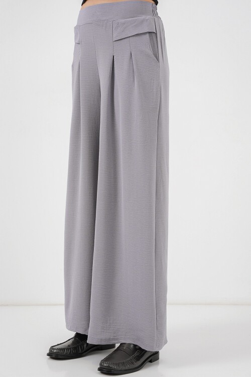 Merterium Kadın Geniş Paça Pileli Pantolon 6718 - Gri