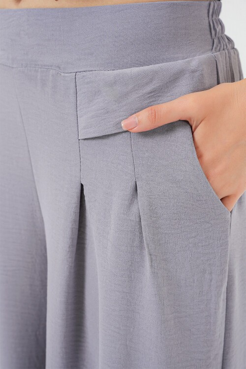 Merterium Kadın Geniş Paça Pileli Pantolon 6718 - Gri