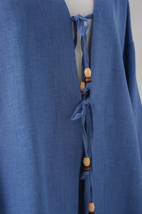 Merterium Kadın Keten Kimono İkili Takım 6727 - İndigo