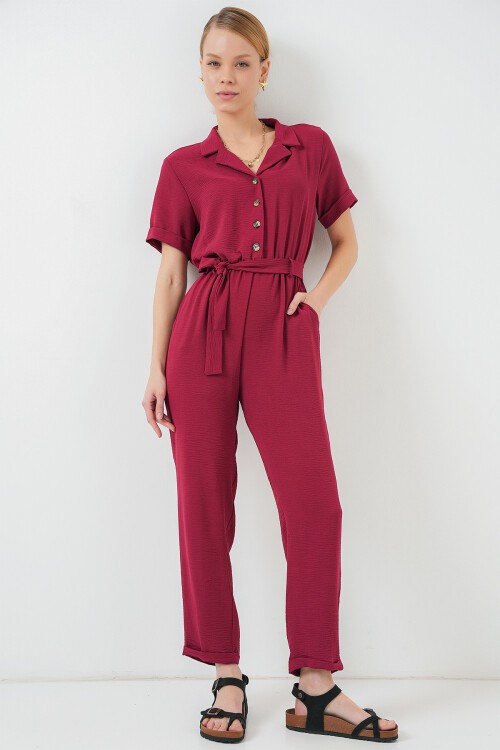 Merterium Kadın Kısa Kol Ayrobin Tulum 7030 - Bordo