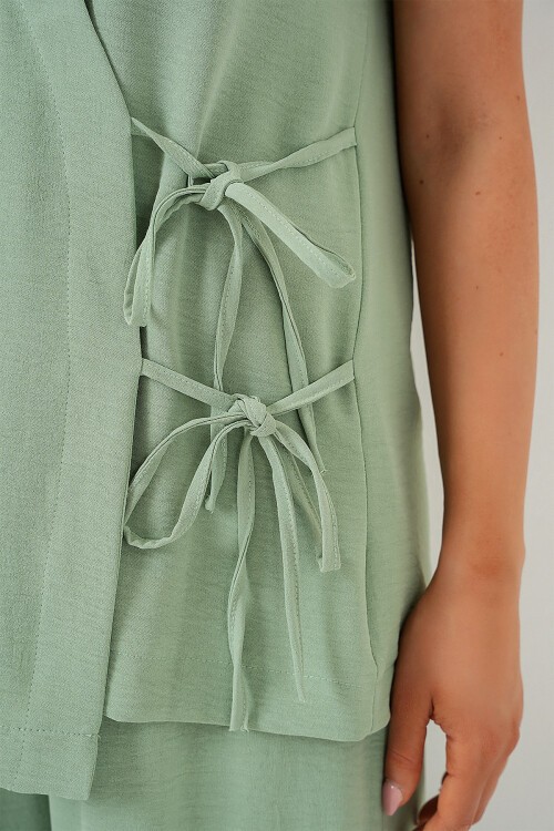 Merterium Kadın Kısa Kol Bağcıklı Ayrobin İkili Takım 6741 - E.Yeşil