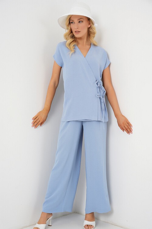 Merterium Kadın Kısa Kol Bağcıklı Ayrobin İkili Takım 6741 - Mavi