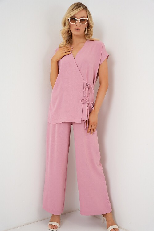 Merterium Kadın Kısa Kol Bağcıklı Ayrobin İkili Takım 6741 - Pudra