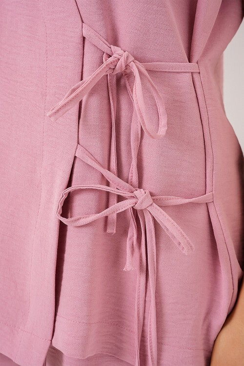 Merterium Kadın Kısa Kol Bağcıklı Ayrobin İkili Takım 6741 - Pudra