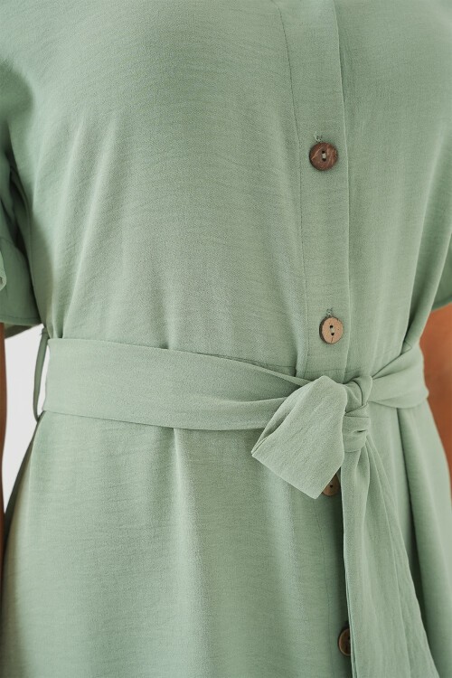 Merterium Kadın Kısa Kol Düğmeli Elbise 2555 - Mint