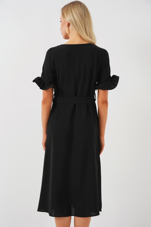 Merterium Kadın Kısa Kol Düğmeli Elbise 2555 - Siyah