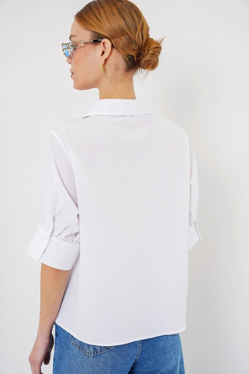 Merterium Kadın Kısa Kol Gömlek 20312 - Beyaz