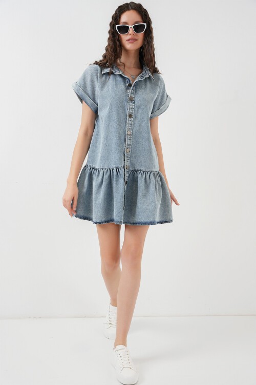 Merterium Kadın Kısa Kot Elbise 2530 - Mavi
