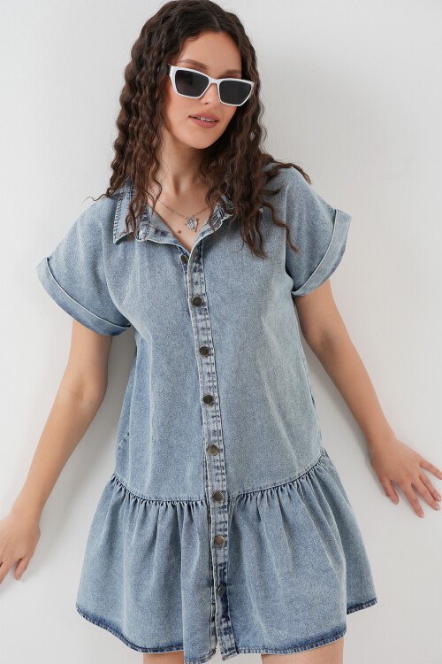 Merterium Kadın Kısa Kot Elbise 2530 - Mavi