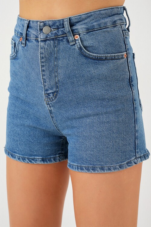 Merterium Kadın Kısa Kot Şort 5339 - Lacivert