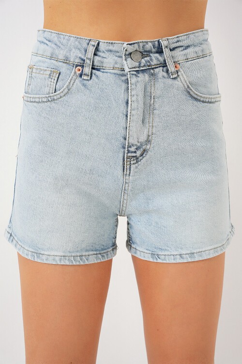 Merterium Kadın Kısa Kot Şort 5339 - Mavi
