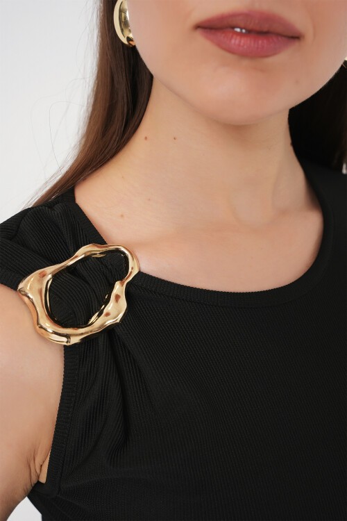 Merterium Kadın Kolsuz Basic Bluz 935 - Siyah