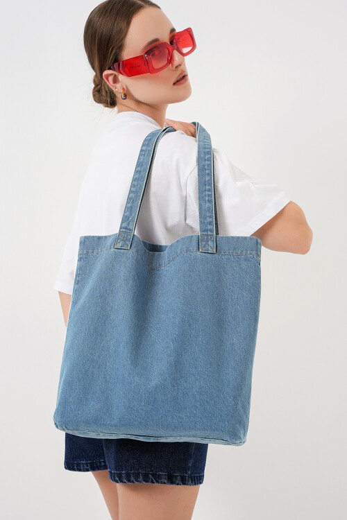 Merterium Kadın Kot Omuz Çantası 010184 - Mavi