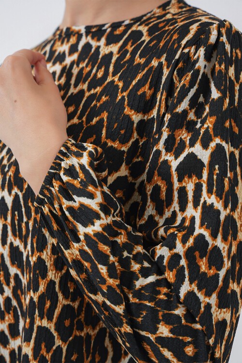 Merterium Kadın Leopar Tunik Pantolon Alt Üst Takım 6663