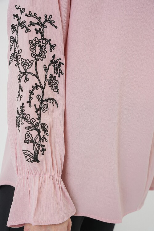 Merterium Kadın Nakışlı Örme Bluz 941 - Pudra