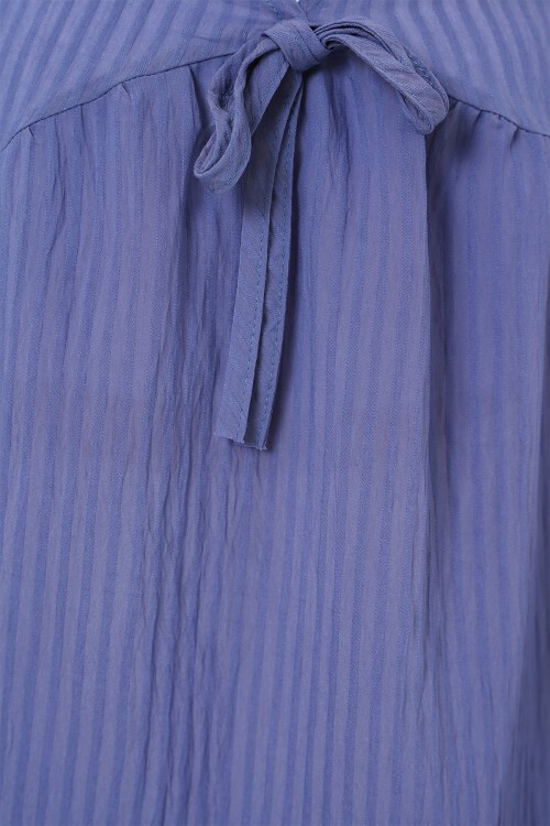 Merterium Kadın Önü Bağcıklı Uzun Kol Bluz 946 - İndigo