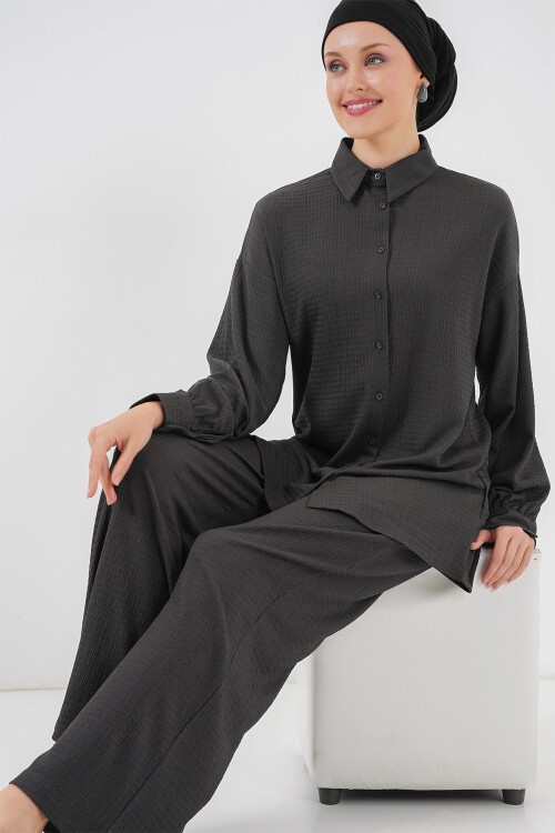 Merterium Kadın Örme Tesettür Alt Üst Takım 6711 - Antrasit