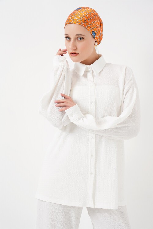 Merterium Kadın Örme Tesettür Alt Üst Takım 6711 - Beyaz