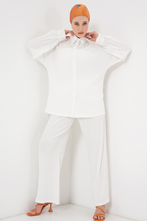 Merterium Kadın Örme Tesettür Alt Üst Takım 6711 - Beyaz