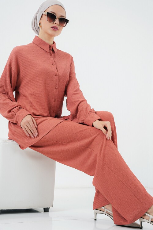 Merterium Kadın Örme Tesettür Alt Üst Takım 6711 - Gül Kurusu