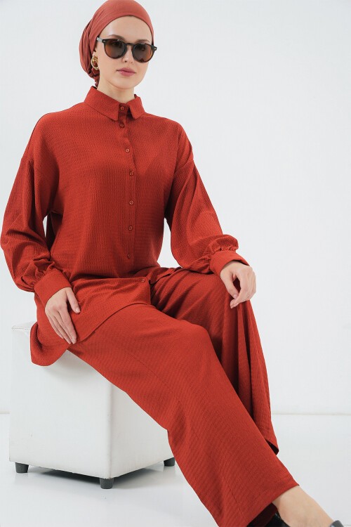 Merterium Kadın Örme Tesettür Alt Üst Takım 6711 - Kiremit