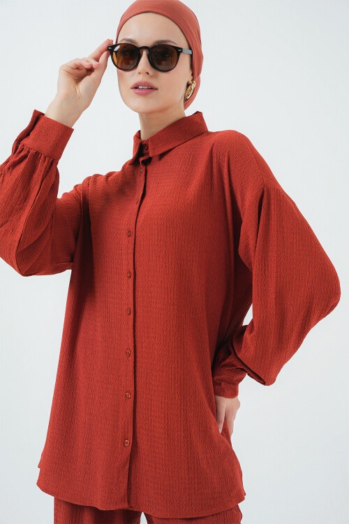 Merterium Kadın Örme Tesettür Alt Üst Takım 6711 - Kiremit